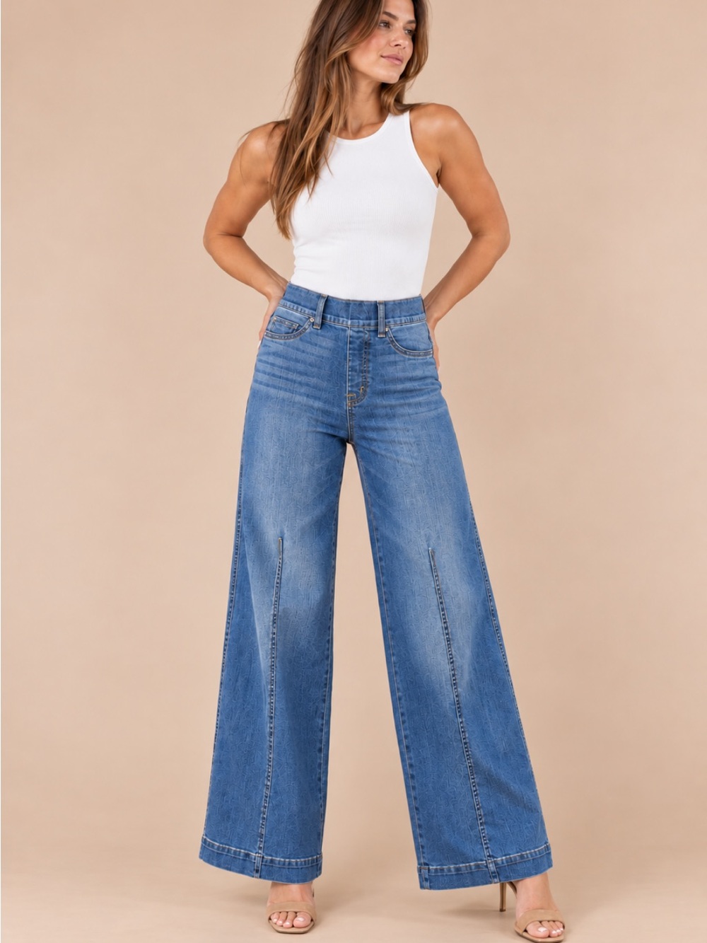 SPANX Seamed Front Wide Leg Pull-On Jeans Vintage Indigo Size L